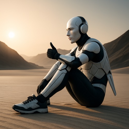 Un robot assis avec le pouce vers le haut pour signifier que c'est super