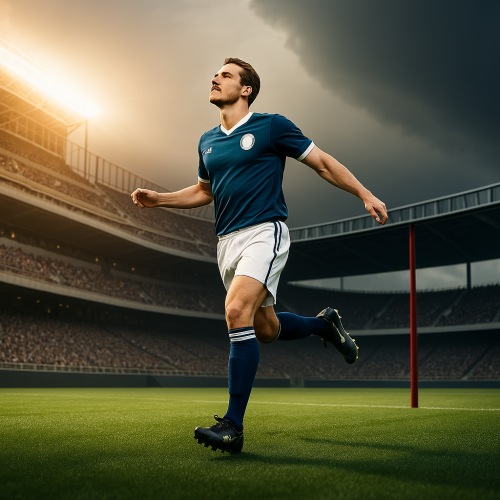 Un footballeur qui court dans un stade