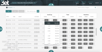 Interface de paris sportifs de 3et