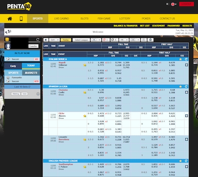 Interface du site de paris sportifs