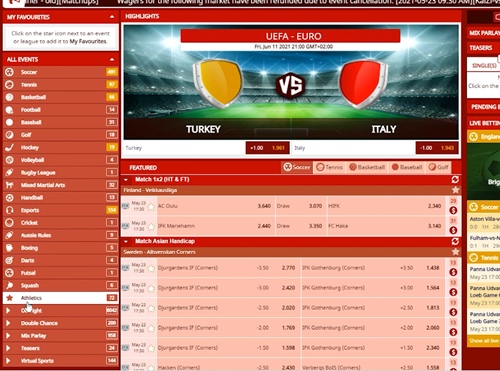 Interface du site lors d'un match de football classique