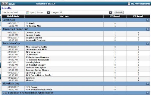 Résultats des matches sportifs sur le site