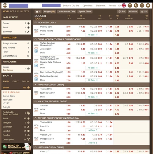 Interface de paris sportifs de  Singbet